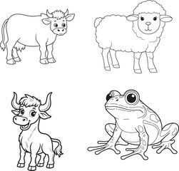 Farm Animal  line art on white backgroun