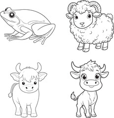 Farm Animal  line art on white backgroun