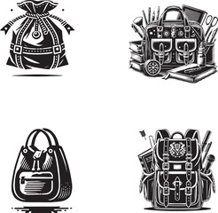 Bags black and white silhouette assets in vector farm  