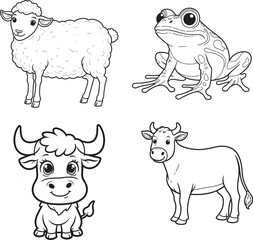 Farm Animal  line art on white backgroun