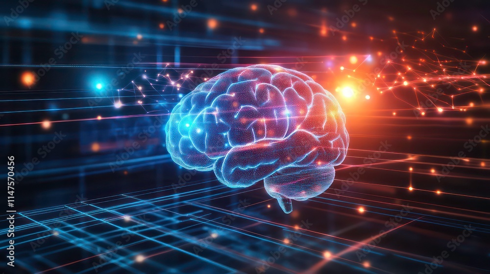 Poster Abstract digital brain with glowing neural network connections.