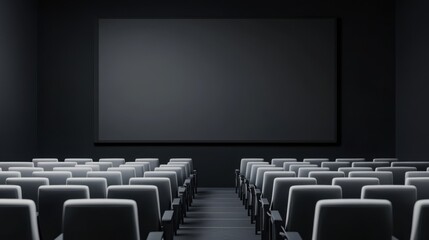 Obraz premium Empty Cinema Auditorium with Rows of Seats and Large Blank Screen Ready for Movie Presentation
