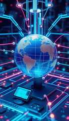 Fototapeta premium Global network. Virtuality in cyberspace. HUD. Digital technologies of future. Telecommunications 3D illustration, papercraft, with white tones
