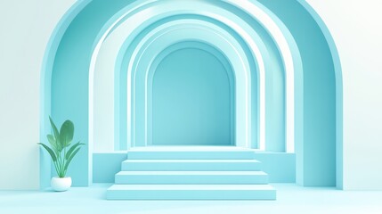 Fototapeta premium Serene Blue Archway Staircase Minimalist Design