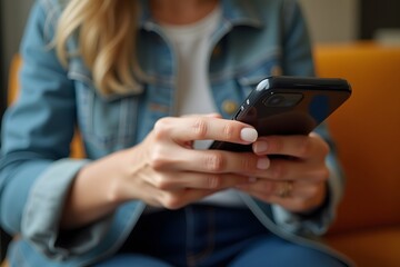a woman is relaxing shopping online via her phone