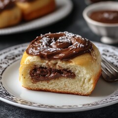Chocolate Swirl Bun With Powdered Sugar On A Plate Delicious Dessert Pastry Sweet Food