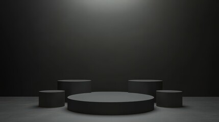 Obraz premium Dark Cylindrical Platforms Against Black Background