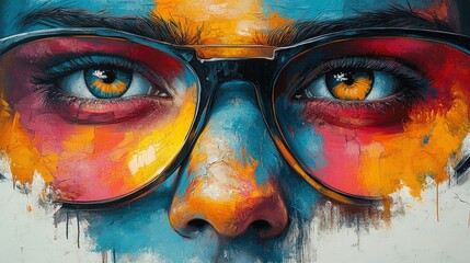 Obraz premium Abstract colorful portrait, intense eyes, glasses.