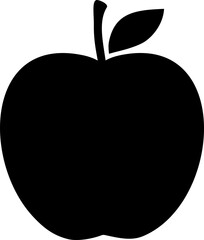 Whole apple flat icon.
Apple with leaves.
Isolated apple black silhouette vector.
Transparent background.