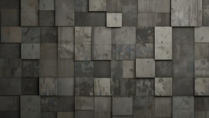 Old gray grey worn grunge vintage shabby patchwork motif tiles stone concrete cement wall wallpaper texture background banner panorama Generative AI