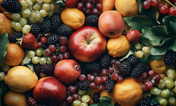 A vibrant assortment of fresh fruits arranged artfully, showcasing color and variety.