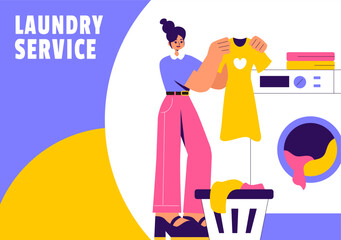 Laundry Service Ad  Social Media Background Illustration with Flat Cartoon Templates