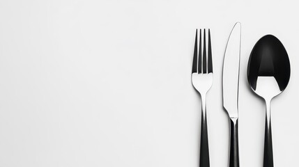 Modern Black and Silver Cutlery on Clean Background