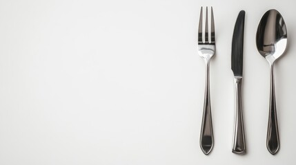 Elegant Stainless Steel Cutlery on White Background