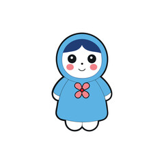 Adorable Cute Doll Sticker Vector Illustration

