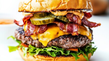 Delicious Double Cheeseburger with Crispy Bacon