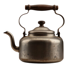 Vintage silver kettle with a wooden handle.