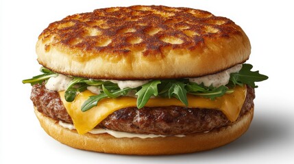 Delicious Gourmet Burger with Swiss Cheese and Arugula