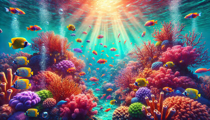 Obraz premium Colorful underwater coral reef scene