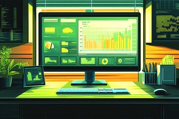 Naklejka premium Modern Workspace with Data Visualization on Screen