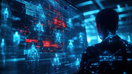 Group of Remote Workers Interacting on a Hybrid Call with Visualization of Data and Technology in a Professional Environment