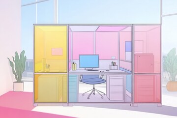 Colorful Cubicle Office with Modern Design Elements