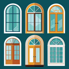 Set of Open Window Designs: Modern, Classic, Rustic, and Minimalist Styles for Interior Decoration