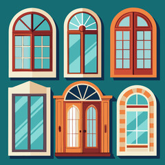 Set of Open Window Designs: Modern, Classic, Rustic, and Minimalist Styles for Interior Decoration