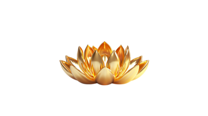 3D rendering of a golden lotus flower, isolated on a white background.