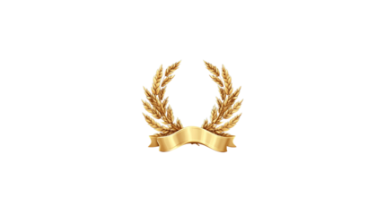 Golden laurel wreath, award concept with wheat leaves or grains on white background.