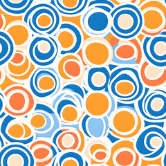 Fototapeta premium This cheerful, vibrant abstract pattern features a multitude of overlapping circles in shades of orange, blue, and peach.