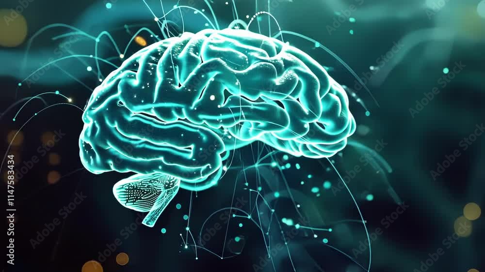 Poster complex network of neural connections spreading from a digital brain, symbolizing artificial intelli
