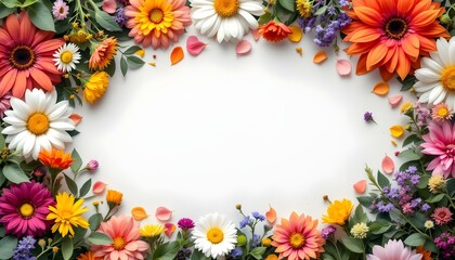 Fototapeta premium wildflowers, blank, space, freeform, center, petals, leaves, scattered, organic, natural, colorful, floral, flowers, meadow, decorative, botanical, elegant, vibrant, artistic, design, soft, creative, 