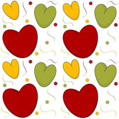 Green, pink and red hearts are arranged beautifully.