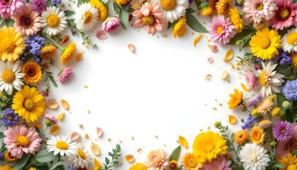 Obraz premium wildflowers, blank, space, freeform, center, petals, leaves, scattered, organic, natural, colorful, floral, flowers, meadow, decorative, botanical, elegant, vibrant, artistic, design, soft, creative, 