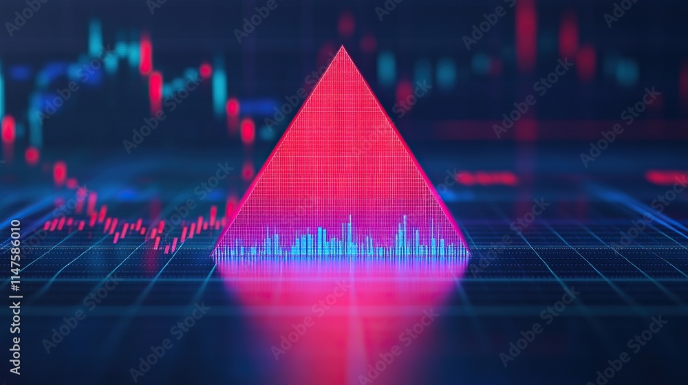 Aufkleber a digital pyramid chart with glowing edges is set against a backdrop of financial graphs, symbolizin