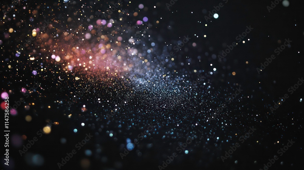Poster abstract colorful bokeh lights on black background.