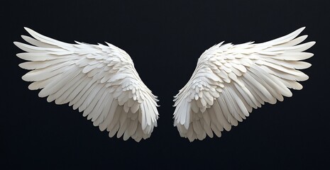Pair of white angel wings isolated on black background.