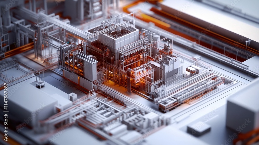 Aufkleber industrial machinery operating in a modern factory urban setting 3d visualization high-tech environm