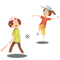 vector of a two children are playing baseball