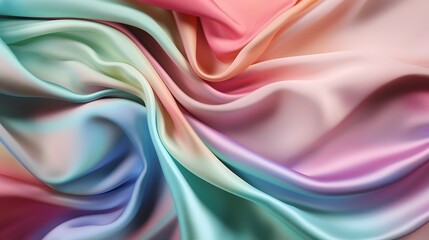 Obraz premium Abstract pastel rainbow fabric texture. Swirling silk material with soft, colorful gradient.