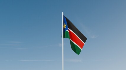 South Sudan flag on blue sky 3d illustration image