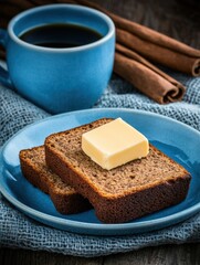 Freshly Baked Banana Bread Slices with Butter Cozy Kitchen Food Rustic Setting Close-Up View Baking Concept for Comfort Food Lovers
