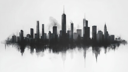Obraz premium NYC skyline, hazy, reflected, abstract art.