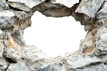 Broken rocky surface creating a hollow center, isolated on transparent cutout background