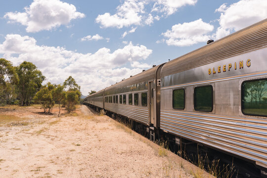 The iconic 'Southern Aurora' passenger train stopped at remote Ben Bullen Station