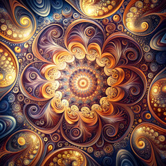 Fototapeta premium Abstract Fractal Art. Swirling Patterns in Golden and Purple Hues