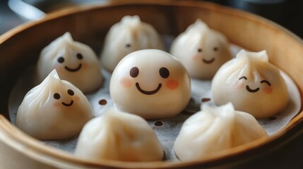 Creative cooking kawaii style dumplings with smiley faces in your kitchen