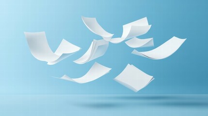 White paper sheets floating in air urban park visual art daylight aerial perspective