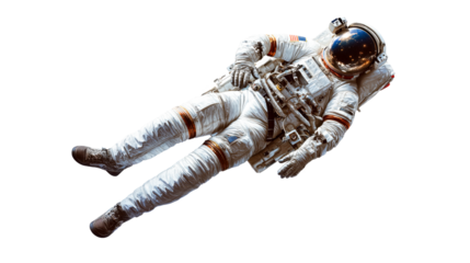 Astronaut in a dynamic pose wearing a detailed spacesuit Isolated on a transparent background
